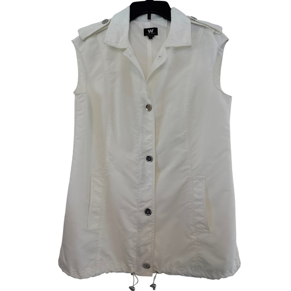 W by Worth 8 White Vest, Collared 2 Way Zipper Toggle Hem Paneled Flattering Fit